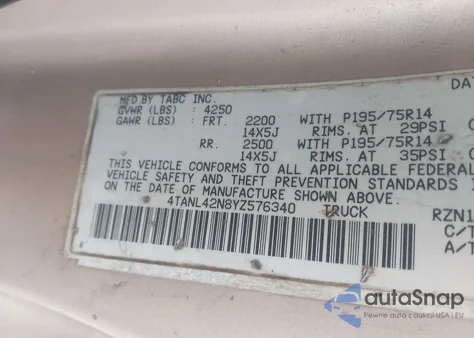 2000 Toyota Tacoma from USA, damaged, VIN 4TANL42N8YZ576340